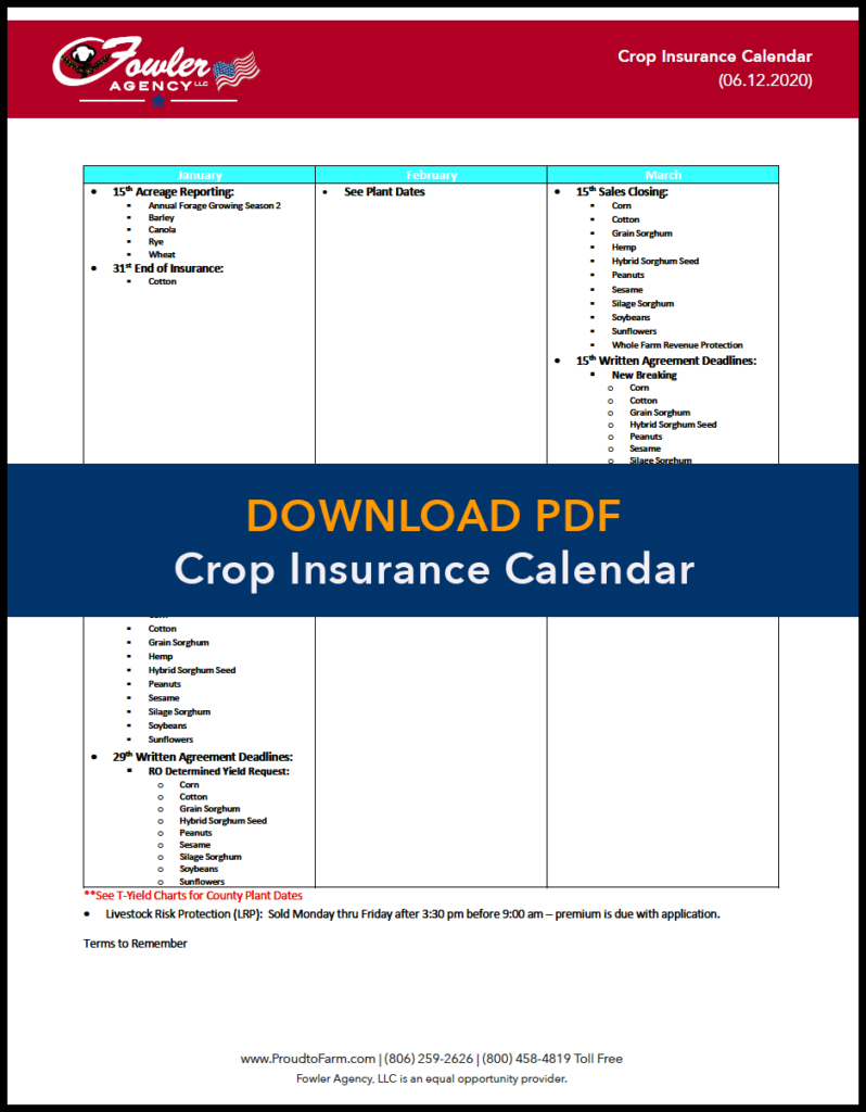 Crop Insurance Calendar Fowler Agency Ag Risk Management Crop