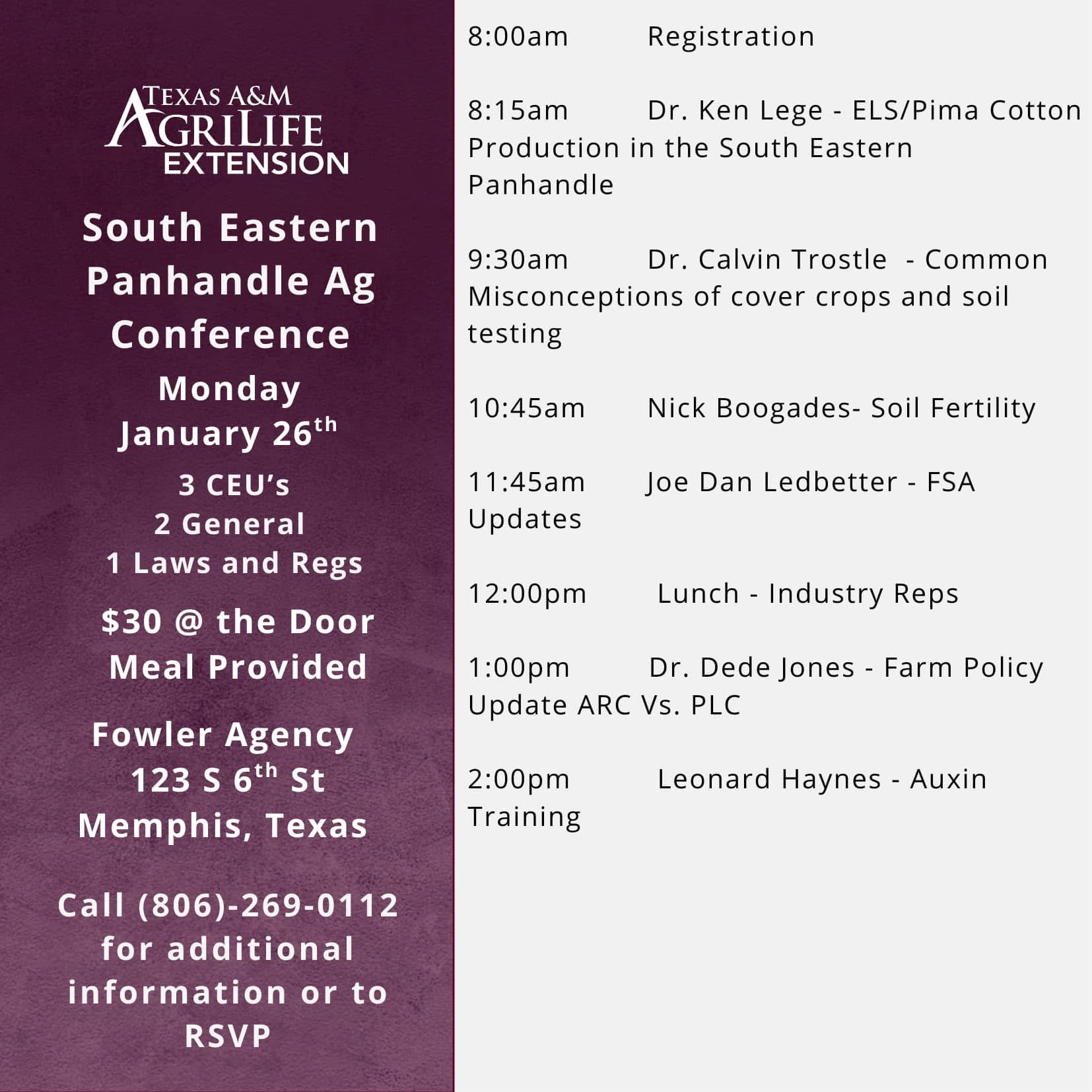 Texas A&M AgriLife Extension | South Eastern Panhandle Ag Conference | 01.26.2026